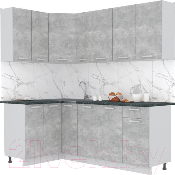 Изображение товара Кухонный гарнитур Интерлиния Мила Лайт 1.2x2.1 (бетон/бетон/кастилло темный)