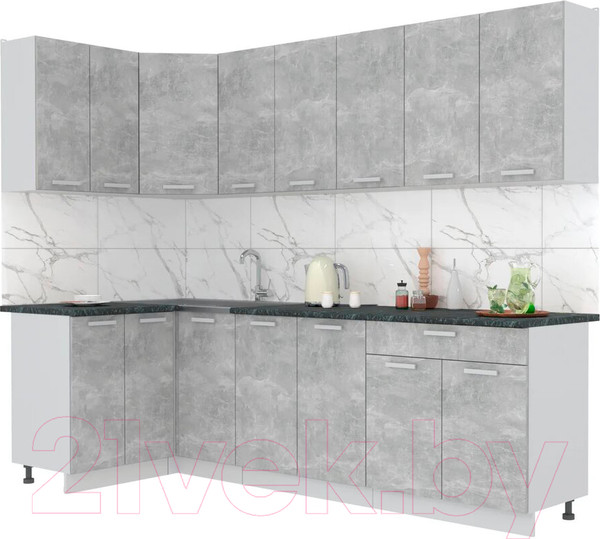Изображение товара Кухонный гарнитур Интерлиния Мила Лайт 1.2x2.6 (бетон/бетон/кастилло темный)
