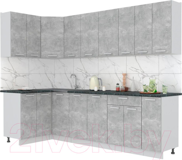 Изображение товара Кухонный гарнитур Интерлиния Мила Лайт 1.2x2.7 (бетон/бетон/кастилло темный)