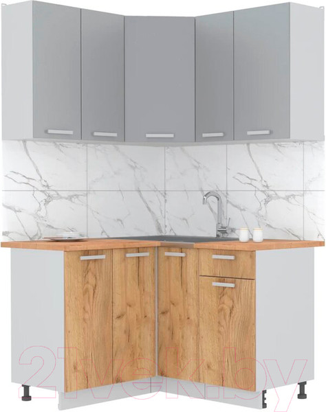 Изображение товара Кухонный гарнитур Интерлиния Мила Лайт 1.2x1.3 (серебристый/дуб золотой/дуб бунратти)