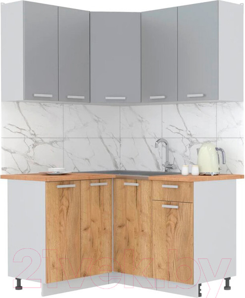Изображение товара Кухонный гарнитур Интерлиния Мила Лайт 1.2x1.4 (серебристый/дуб золотой/дуб бунратти)