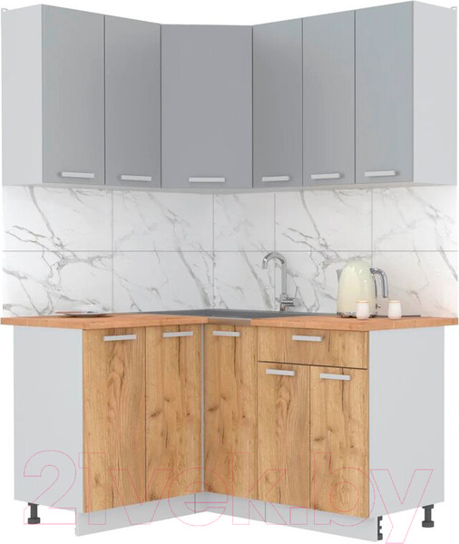 Изображение товара Кухонный гарнитур Интерлиния Мила Лайт 1.2x1.5 (серебристый/дуб золотой/дуб бунратти)