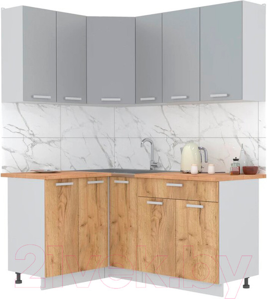 Изображение товара Кухонный гарнитур Интерлиния Мила Лайт 1.2x1.7 (серебристый/дуб золотой/дуб бунратти)