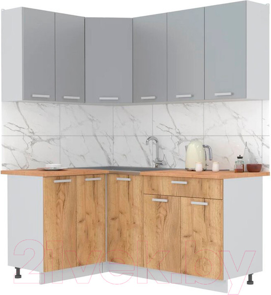 Изображение товара Кухонный гарнитур Интерлиния Мила Лайт 1.2x1.8 (серебристый/дуб золотой/дуб бунратти)
