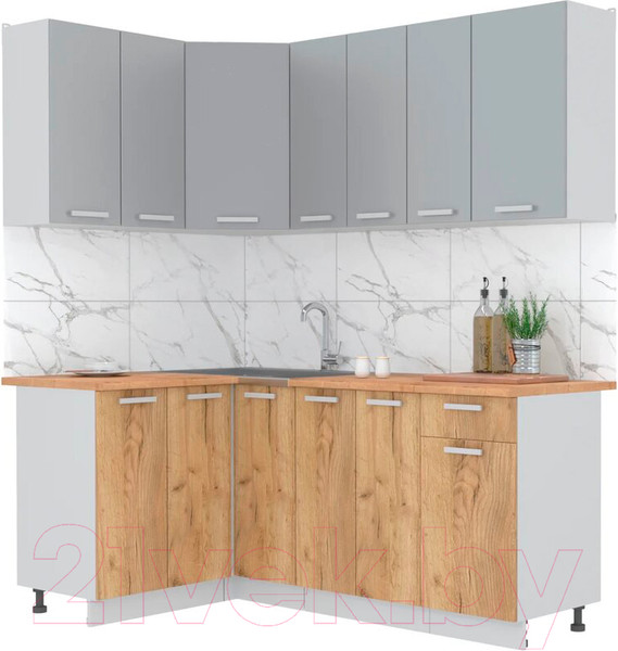 Изображение товара Кухонный гарнитур Интерлиния Мила Лайт 1.2x1.9 (серебристый/дуб золотой/дуб бунратти)
