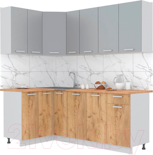 Изображение товара Кухонный гарнитур Интерлиния Мила Лайт 1.2x2.1 (серебристый/дуб золотой/дуб бунратти)