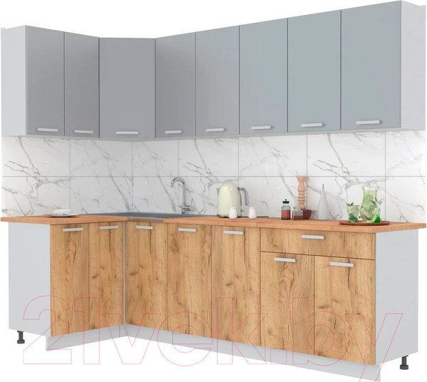 Изображение товара Кухонный гарнитур Интерлиния Мила Лайт 1.2x2.6 (серебристый/дуб золотой/дуб бунратти)
