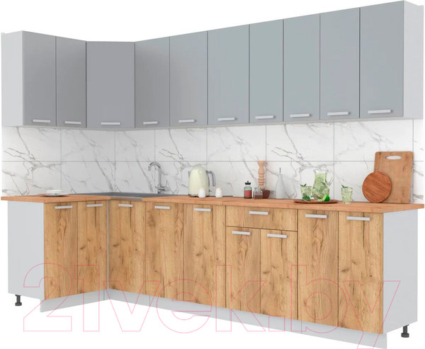Изображение товара Кухонный гарнитур Интерлиния Мила Лайт 1.2x3.0 (серебристый/дуб золотой/дуб бунратти)