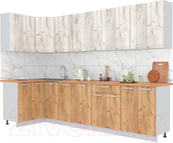 Изображение товара Кухонный гарнитур Интерлиния Мила Лайт 1.2x3.0 (дуб белый/дуб золотой/дуб бунратти)