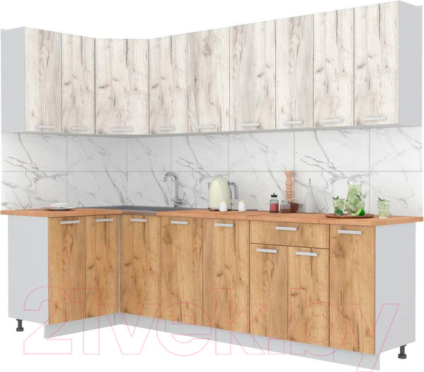 Изображение товара Кухонный гарнитур Интерлиния Мила Лайт 1.2x2.7 (дуб белый/дуб золотой/дуб бунратти)