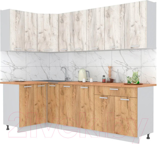 Изображение товара Кухонный гарнитур Интерлиния Мила Лайт 1.2x2.5 (дуб белый/дуб золотой/дуб бунратти)