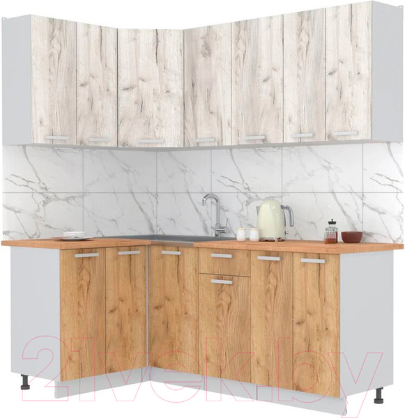 Изображение товара Кухонный гарнитур Интерлиния Мила Лайт 1.2x2.0 (дуб белый/дуб золотой/дуб бунратти)