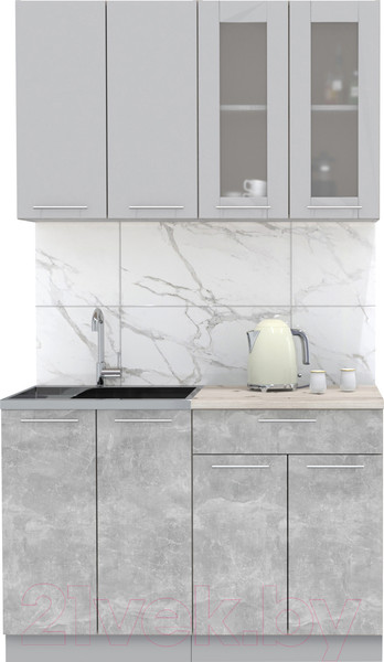 Изображение товара Кухонный гарнитур Интерлиния Мила 12 (серебристый/бетон/бискайская сосна)