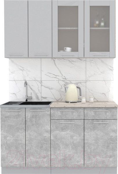 Изображение товара Кухонный гарнитур Интерлиния Мила 14-60 (серебристый/бетон/бискайская сосна)