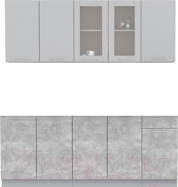 Изображение товара Кухонный гарнитур Интерлиния Мила 20 (серебристый/бетон/бискайская сосна)