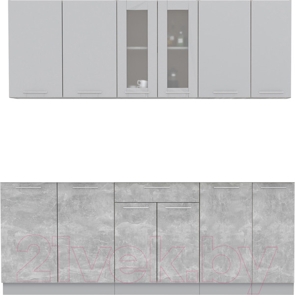 Изображение товара Кухонный гарнитур Интерлиния Мила 21 (серебристый/бетон/бискайская сосна)