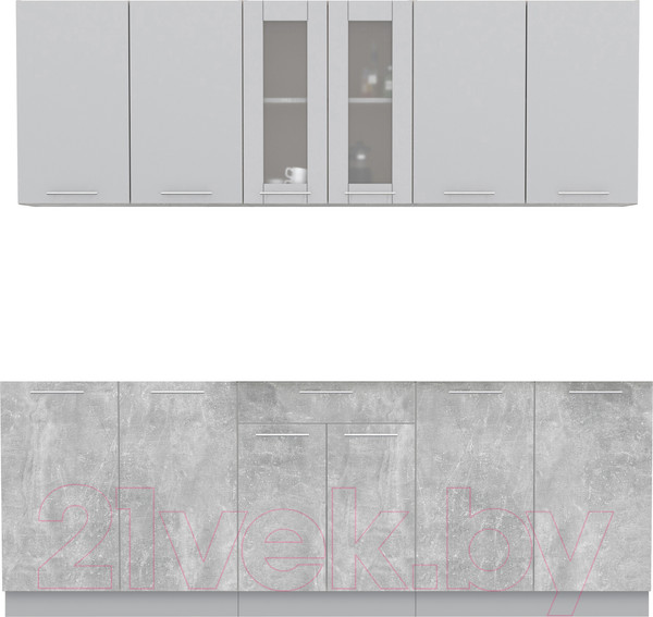 Изображение товара Кухонный гарнитур Интерлиния Мила 22 (серебристый/бетон/бискайская сосна)