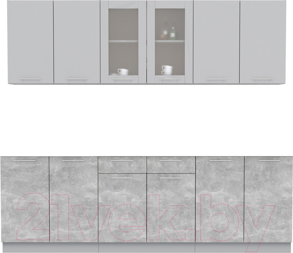 Изображение товара Кухонный гарнитур Интерлиния Мила 24 (серебристый/бетон/бискайская сосна)