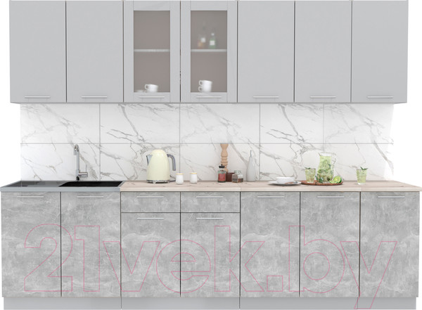 Изображение товара Кухонный гарнитур Интерлиния Мила 28 (серебристый/бетон/бискайская сосна)