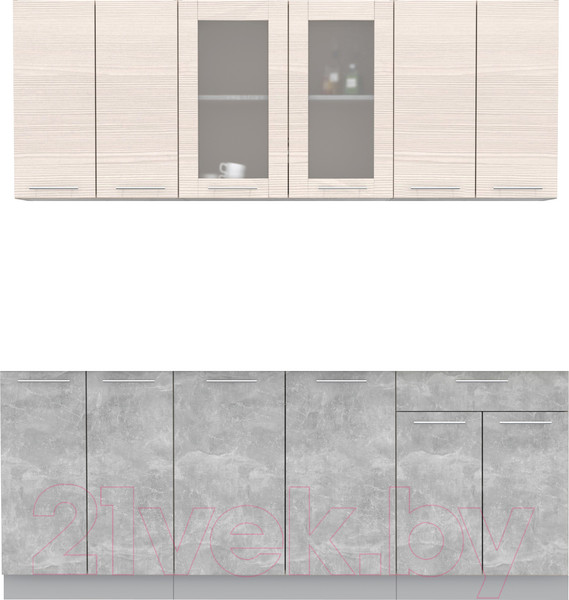 Изображение товара Кухонный гарнитур Интерлиния Мила 20-60 (вудлайн кремовый/бетон/бискайская сосна)