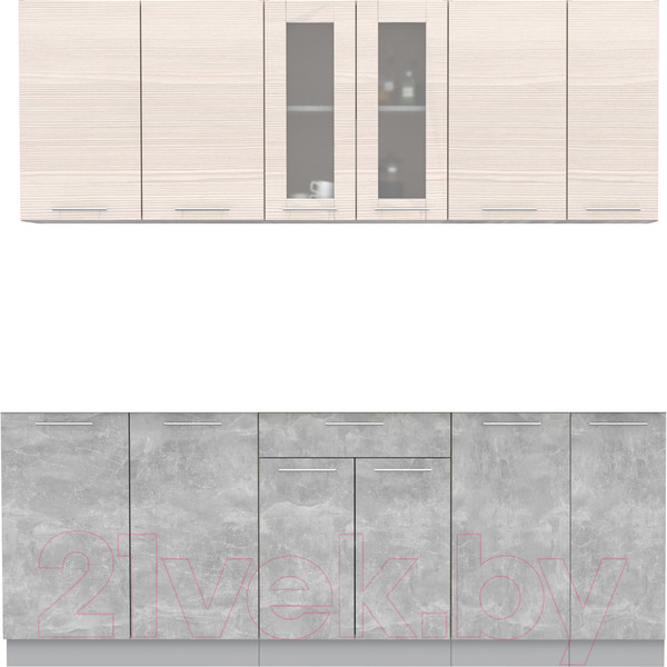 Изображение товара Кухонный гарнитур Интерлиния Мила 21 (вудлайн кремовый/бетон/бискайская сосна)