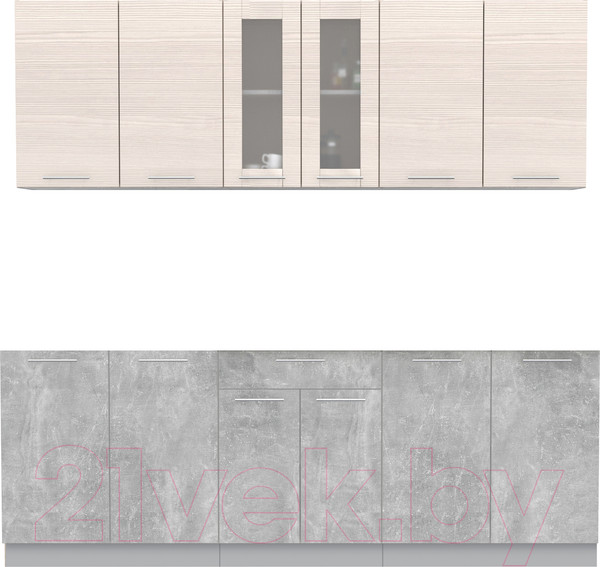 Изображение товара Кухонный гарнитур Интерлиния Мила 22 (вудлайн кремовый/бетон/бискайская сосна)
