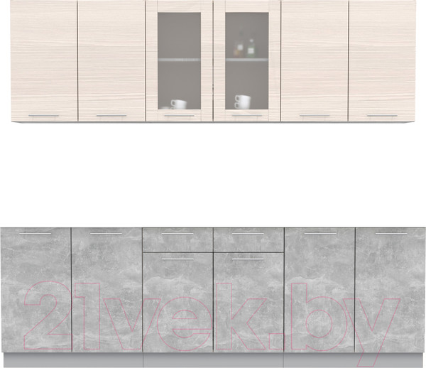 Изображение товара Кухонный гарнитур Интерлиния Мила 24 (вудлайн кремовый/бетон/бискайская сосна)