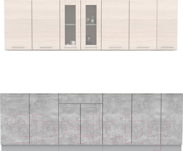 Изображение товара Кухонный гарнитур Интерлиния Мила 25 (вудлайн кремовый/бетон/бискайская сосна)