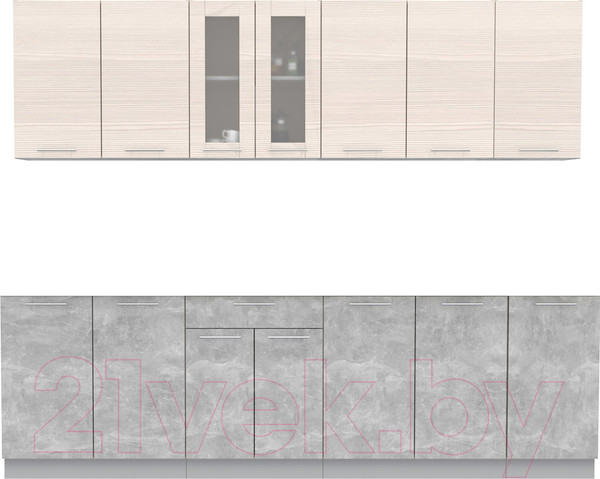 Изображение товара Кухонный гарнитур Интерлиния Мила 26 (вудлайн кремовый/бетон/бискайская сосна)