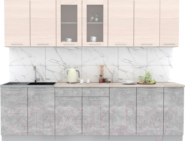 Изображение товара Кухонный гарнитур Интерлиния Мила 27 (вудлайн кремовый/бетон/бискайская сосна)