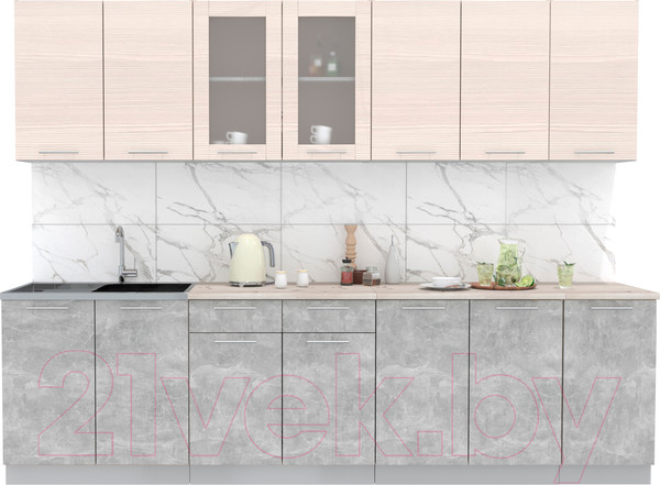 Изображение товара Кухонный гарнитур Интерлиния Мила 28 (вудлайн кремовый/бетон/бискайская сосна)