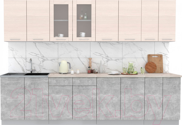 Изображение товара Кухонный гарнитур Интерлиния Мила 30 (вудлайн кремовый/бетон/бискайская сосна)