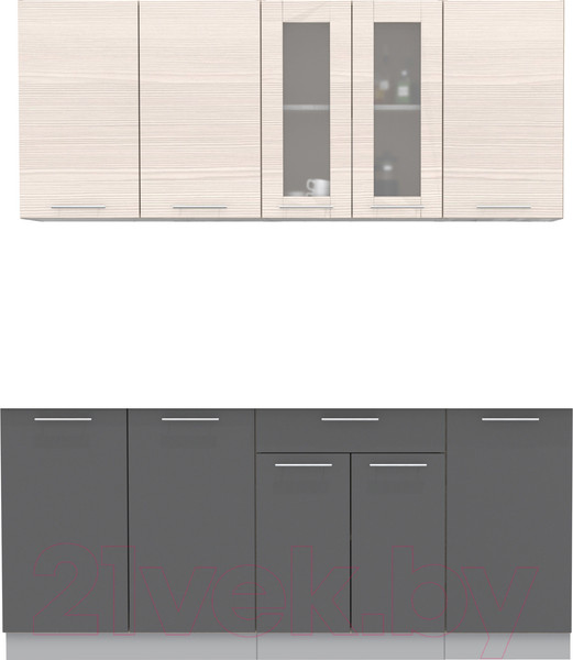 Изображение товара Кухонный гарнитур Интерлиния Мила 18 (вудлайн кремовый/антрацит/бискайская сосна)