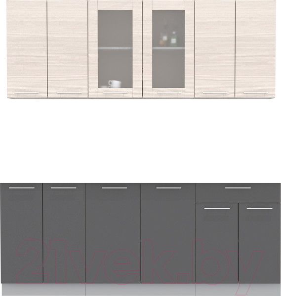 Изображение товара Кухонный гарнитур Интерлиния Мила 20-60 (вудлайн кремовый/антрацит/бискайская сосна)