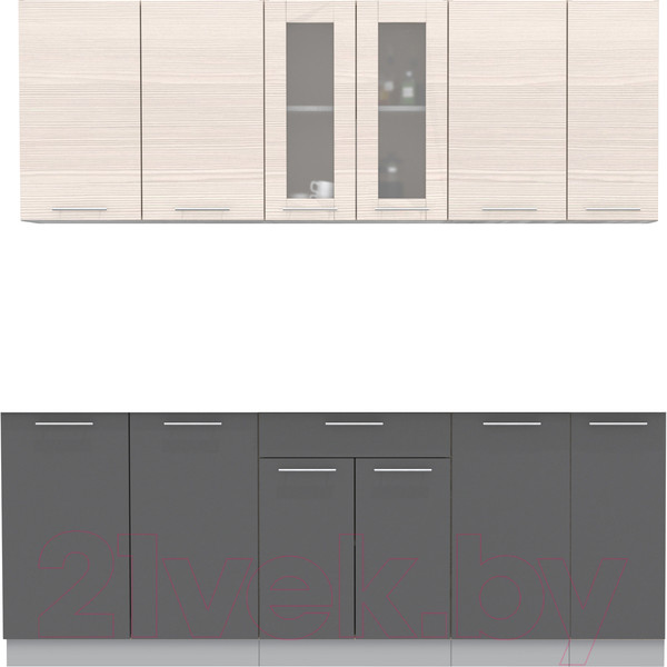 Изображение товара Кухонный гарнитур Интерлиния Мила 21 (вудлайн кремовый/антрацит/бискайская сосна)