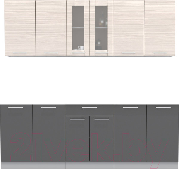 Изображение товара Кухонный гарнитур Интерлиния Мила 22 (вудлайн кремовый/антрацит/бискайская сосна)