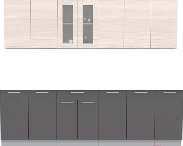 Изображение товара Кухонный гарнитур Интерлиния Мила 26 (вудлайн кремовый/антрацит/бискайская сосна)