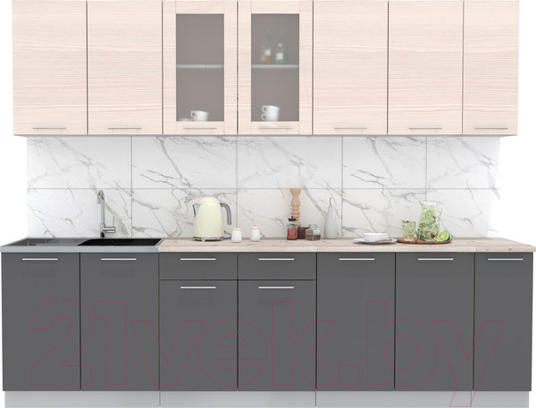 Изображение товара Кухонный гарнитур Интерлиния Мила 27 (вудлайн кремовый/антрацит/бискайская сосна)