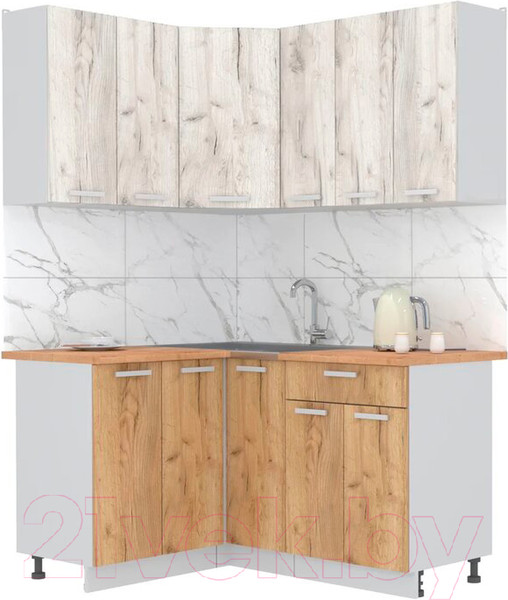 Изображение товара Кухонный гарнитур Интерлиния Мила Лайт 1.2x1.5 (дуб белый/дуб золотой/дуб бунратти)