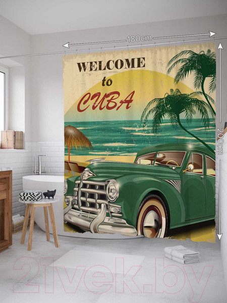 Изображение товара Шторка-занавеска для ванны JoyArty Добро пожаловать на Кубу / sc_15596