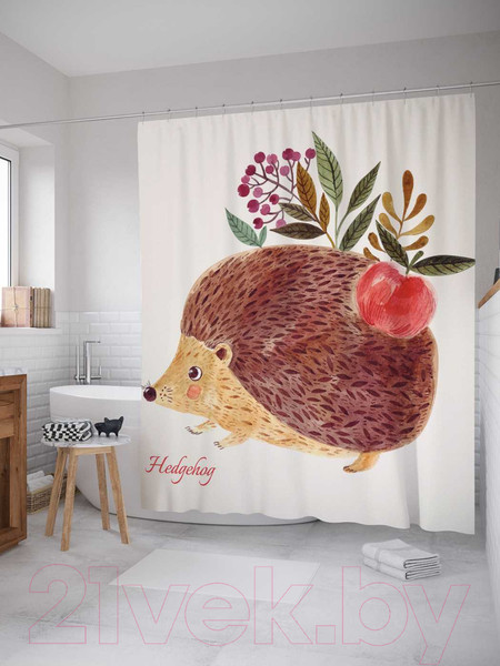 Изображение товара Шторка-занавеска для ванны JoyArty Ежик с яблоком / sc_31293