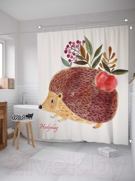 Изображение товара Шторка-занавеска для ванны JoyArty Ежик с яблоком / sc_31293