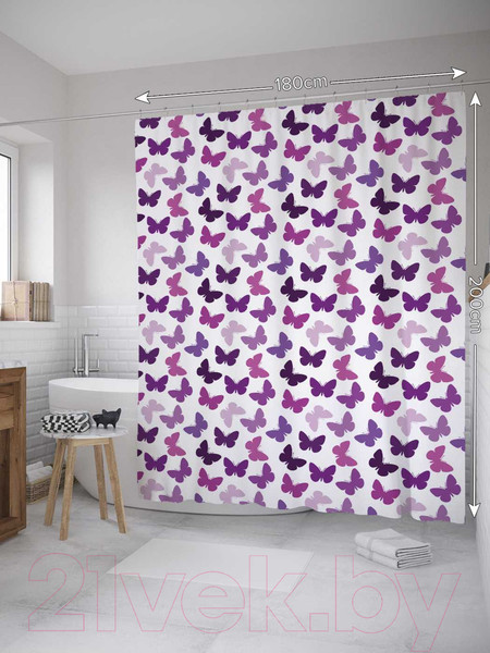 Изображение товара Шторка-занавеска для ванны JoyArty Стена бабочек / sc_8811