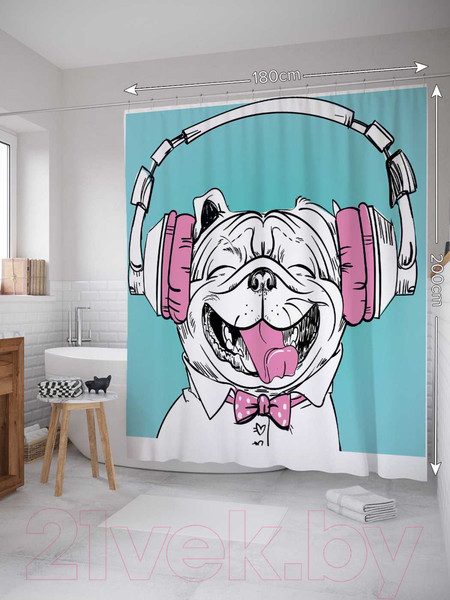 Изображение товара Шторка-занавеска для ванны JoyArty Модный пес / sc_30349