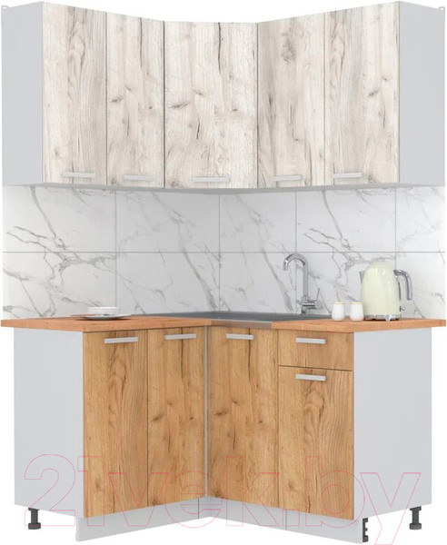 Изображение товара Кухонный гарнитур Интерлиния Мила Лайт 1.2x1.4 (дуб белый/дуб золотой/дуб бунратти)