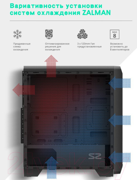 Изображение товара Корпус для компьютера Zalman S2 TG (без БП, черный)