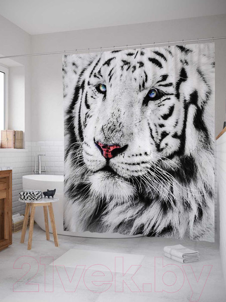 Изображение товара Шторка-занавеска для ванны JoyArty Белый тигр / sc_12734