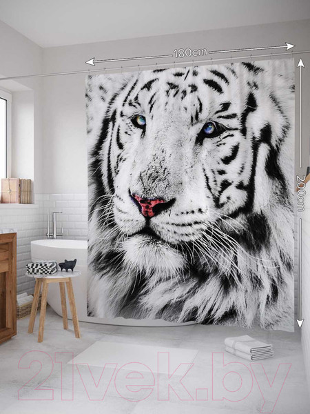 Изображение товара Шторка-занавеска для ванны JoyArty Белый тигр / sc_12734