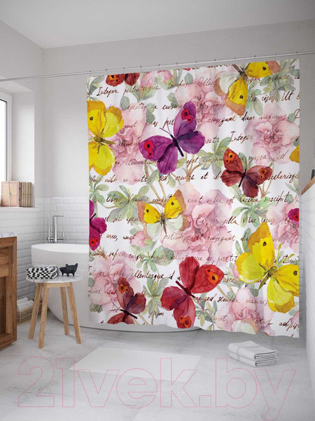 Изображение товара Шторка-занавеска для ванны JoyArty Письмо в бабочках / sc_11030