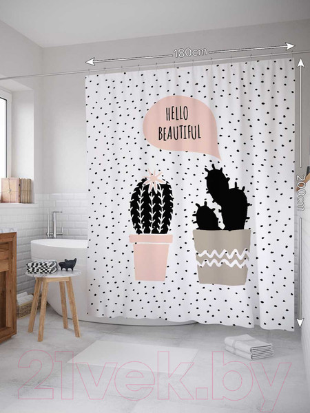 Изображение товара Шторка-занавеска для ванны JoyArty Влюбленный кактус / sc_91985